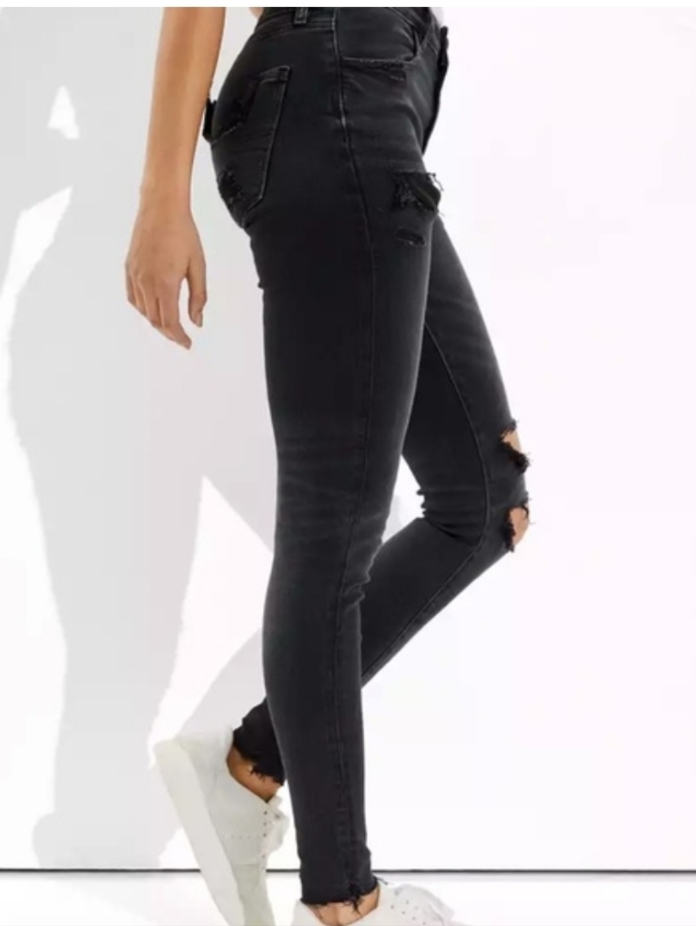 American Eagle Women Black Next Level Stretch Jeans Size 18 Distressed